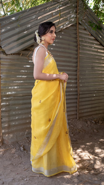 Raagini Gujri - Pure Linen Handloom Saree