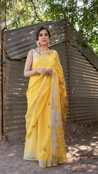 Raagini Gujri - Pure Linen Handloom Saree