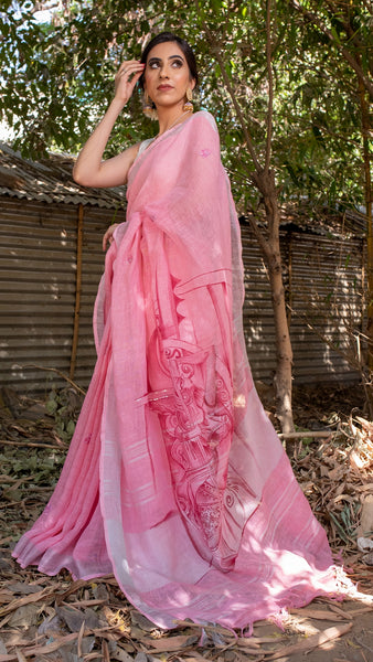 Raagini Sindhoori - Pure Linen Handloom Saree