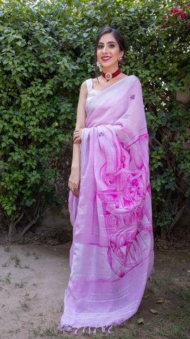 Raagini Devgandhari - Pure Linen Handloom Saree