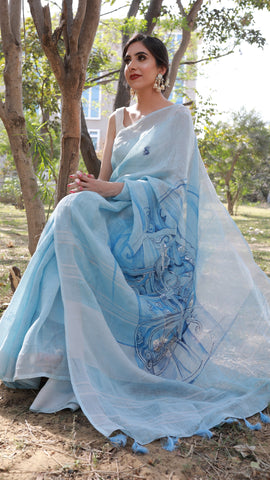 Raagini Bhairavi - Pure Linen Handloom Saree