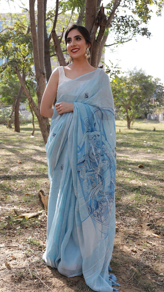 Raagini Bhairavi - Pure Linen Handloom Saree