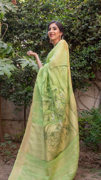Raagini Hindol - Pure Linen Handloom Saree