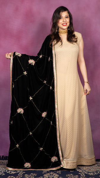 Kairi Jangla  - Black Velvet Shawl