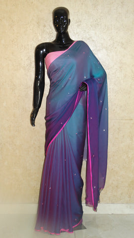 Georgette Stain Purple Fusion Hues Saree with Cut-work