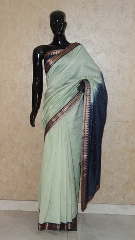 Chanderi Cotton with woven Motifs - Mint Green Saree