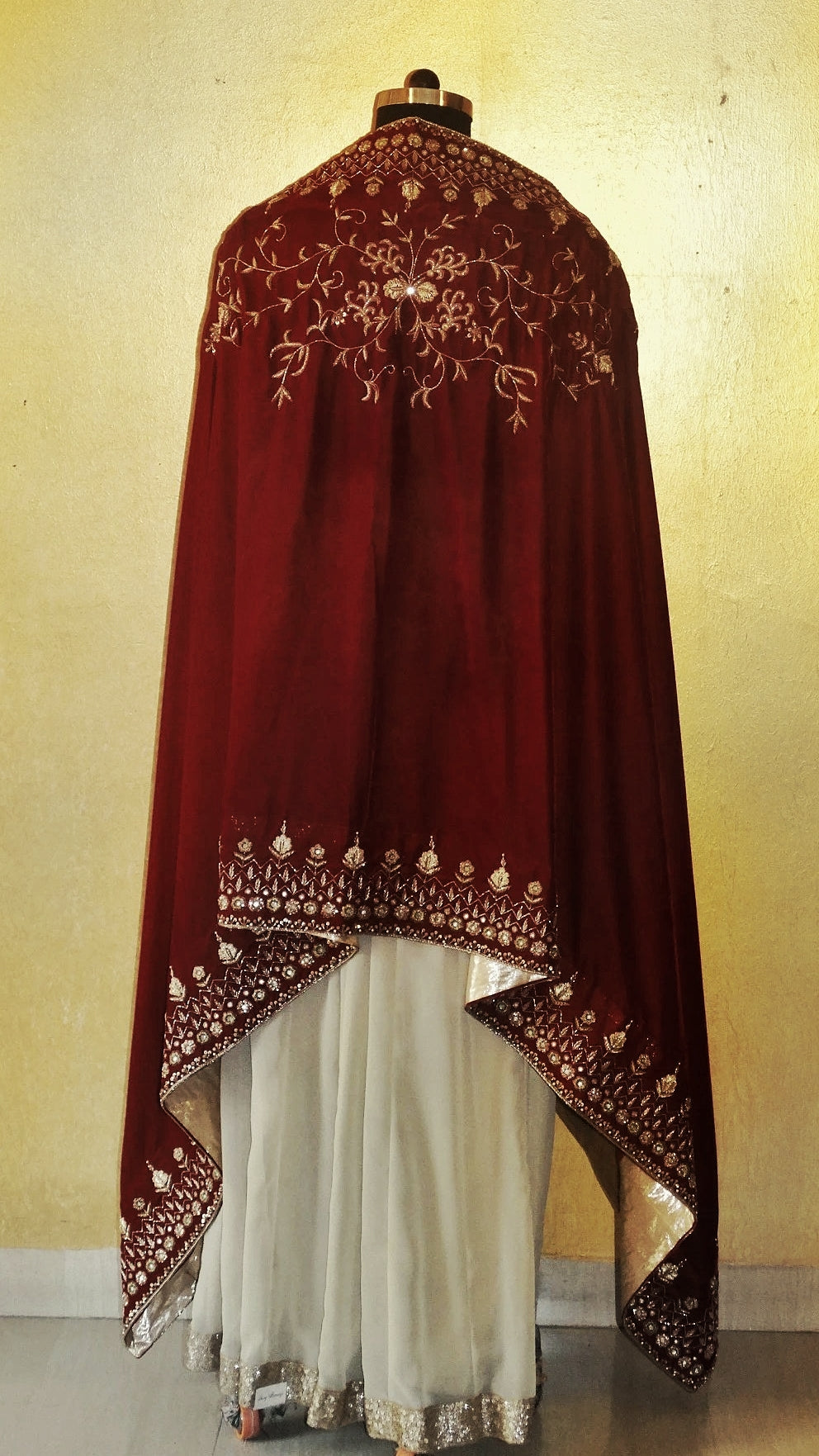 Maroon Velvet Shawl - Zardosi Embroidery