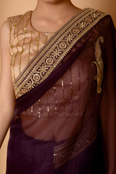 Wine Kairi Boota Sitara Saree