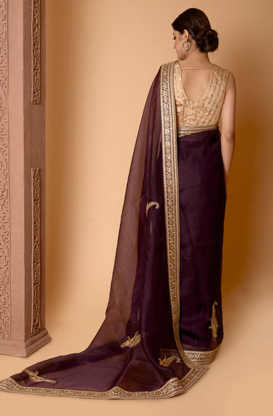 Wine Kairi Boota Sitara Saree