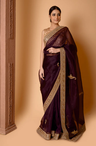 Wine Kairi Boota Sitara Saree