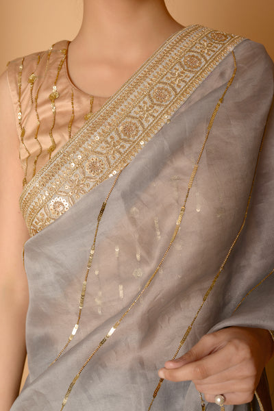 Ash Grey Sitara Leheriya Saree