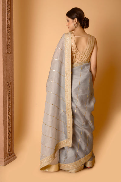 Ash Grey Sitara Leheriya Saree