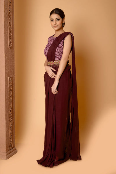 Wine Cascade  Sitara Drape Saree