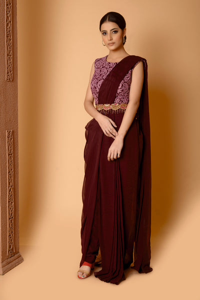 Wine Cascade  Sitara Drape Saree