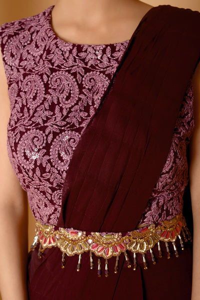 Wine Cascade  Sitara Drape Saree