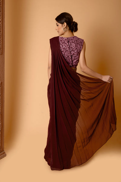 Wine Cascade  Sitara Drape Saree