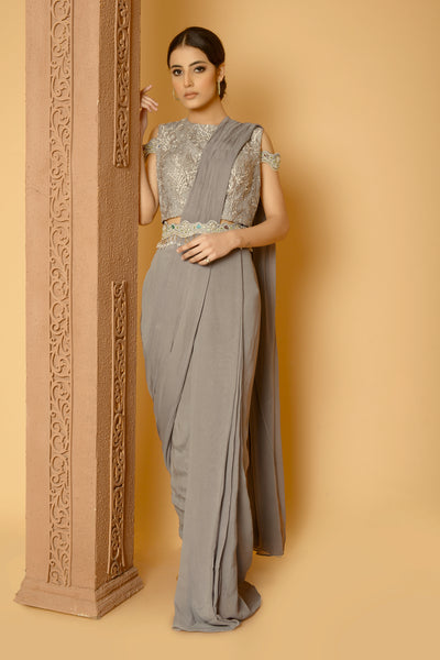 Grey Cascade Sitara Drape Saree