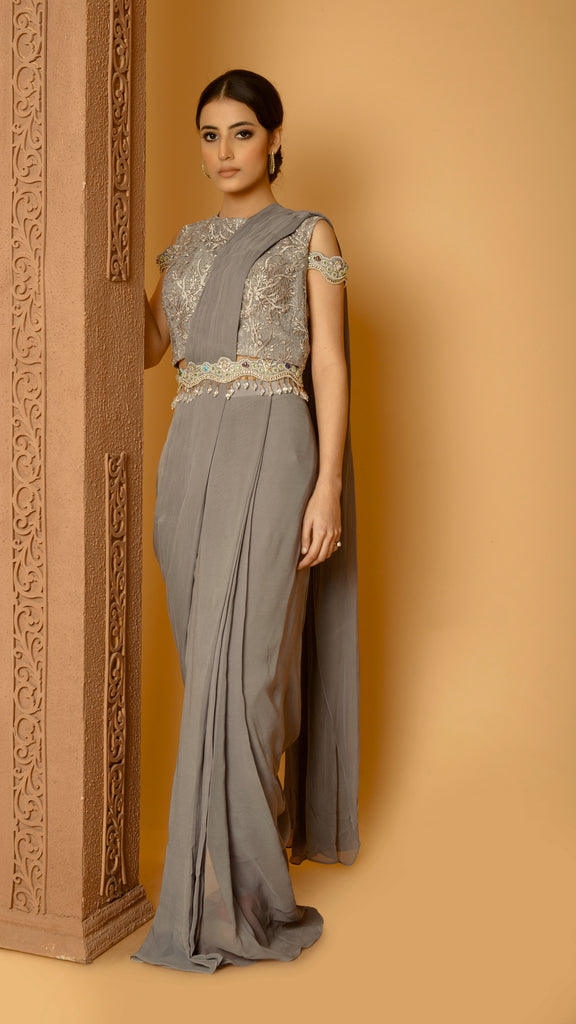 Grey Cascade Sitara Drape Saree