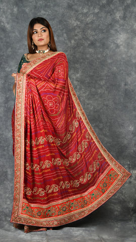 Ruby Red Bandhani Saree
