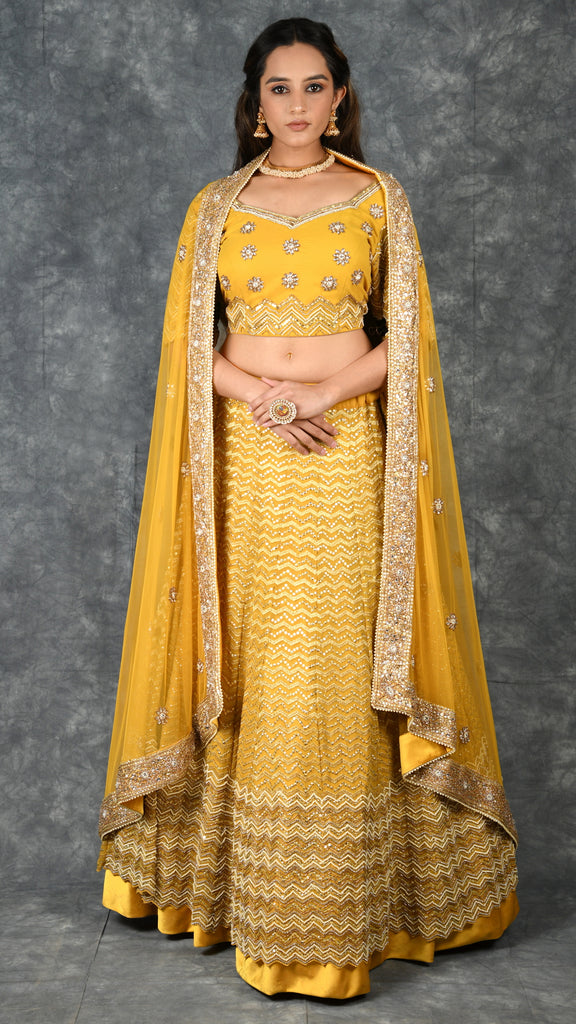 Mustard Chevron Lehenga