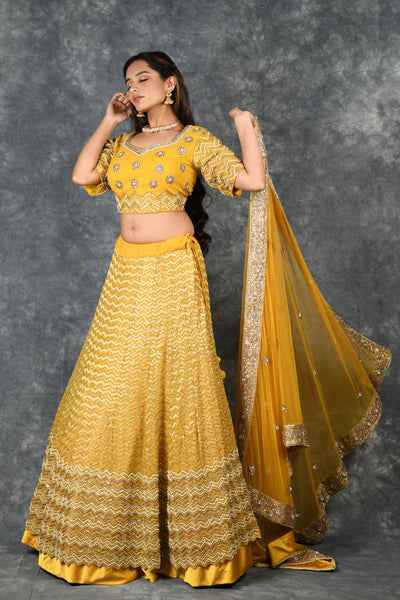 Mustard Chevron Lehenga