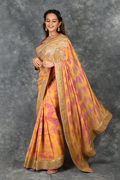 Yellow Pink Gotapatti Saree