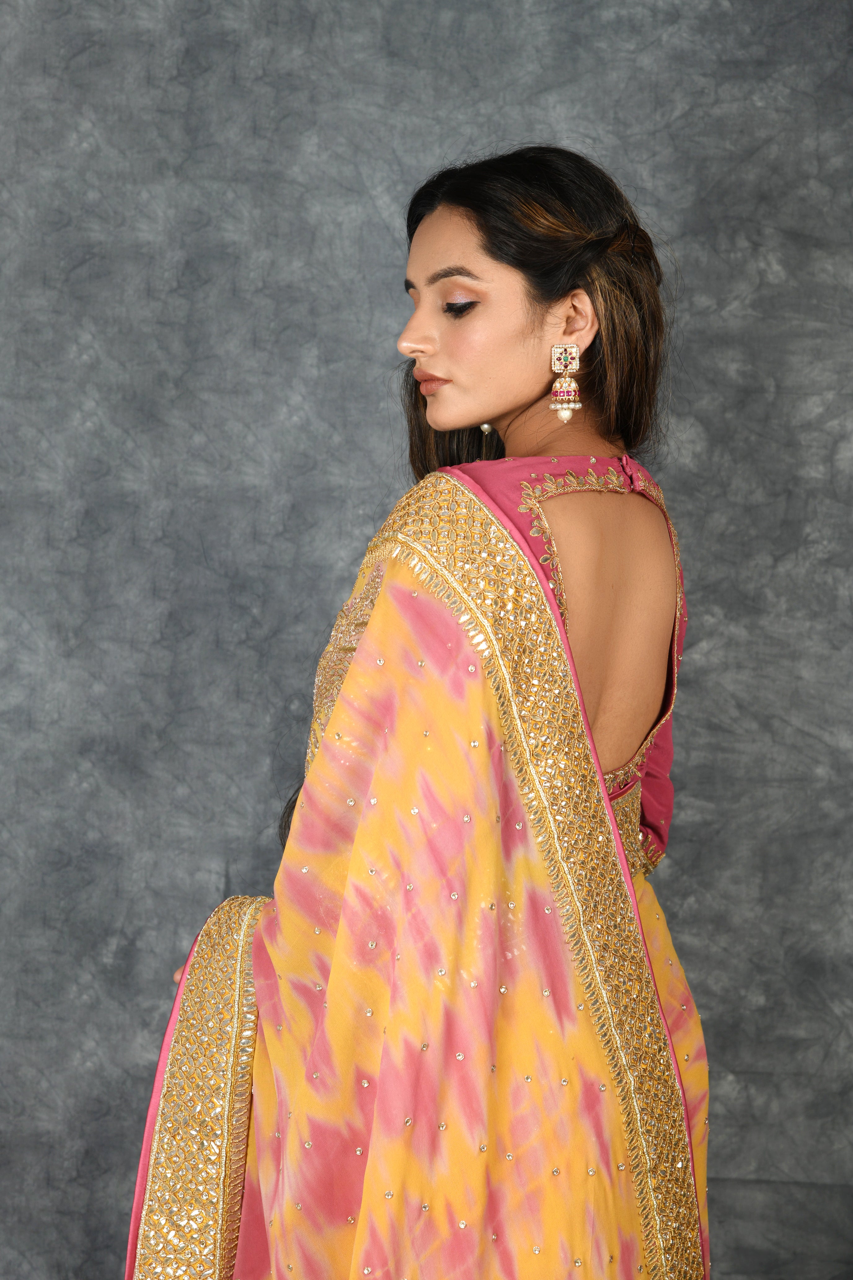 Yellow Pink Gotapatti Saree