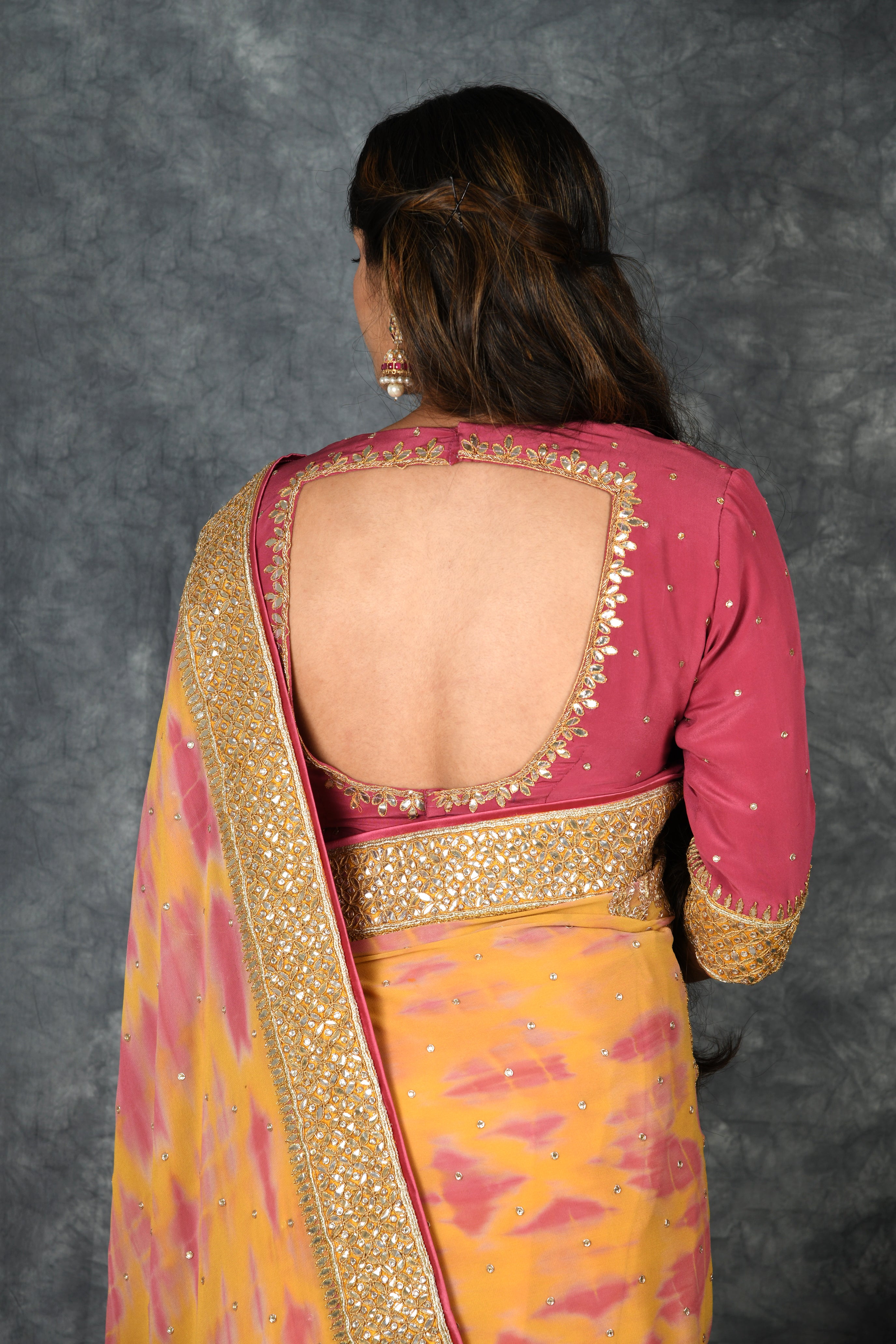 Yellow Pink Gotapatti Saree