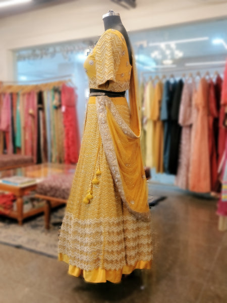 Mustard Chevron Lehenga