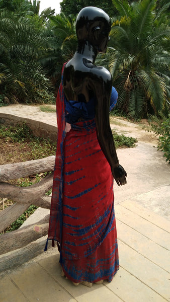 Red and Blue Shibori - Georgette Saree
