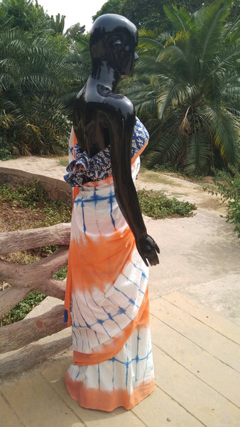 Mulmul - Orange n Blue Tie n Dye Saree