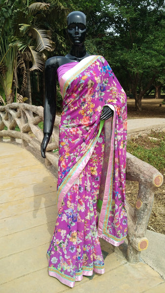 Floral Print  Lilac Georgette Saree