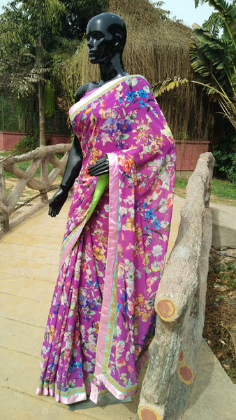 Floral Print  Lilac Georgette Saree