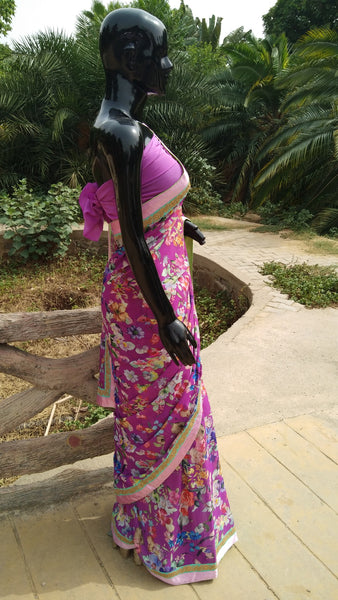 Floral Print  Lilac Georgette Saree
