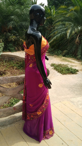 Kashmiri Aari Kasheeda - Lilac Stone Work Georgette Saree