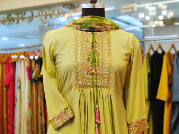 Lime Green Anarkali Suit Set