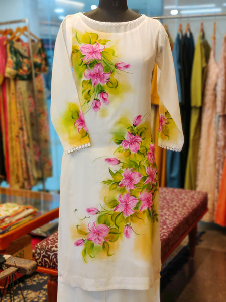Off-white Hand Painted Floral Kurta Set