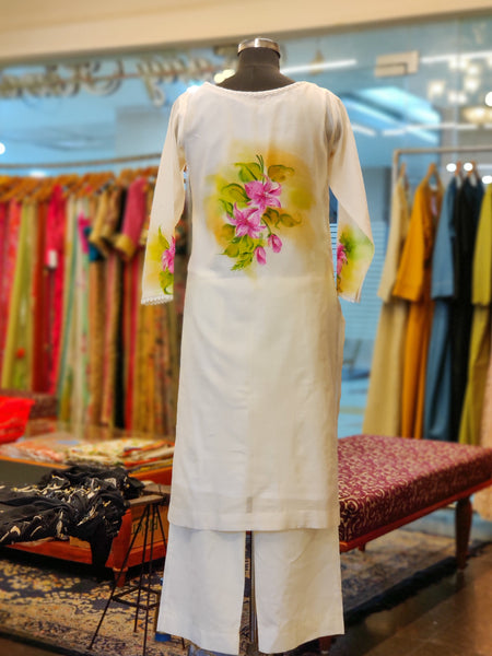Off-white Hand Painted Floral Kurta Set