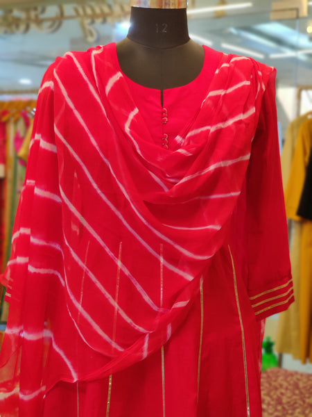 Red Cotton Anarkali Suit