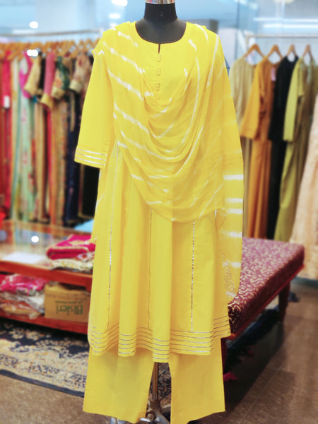 Yellow Cotton Anarkali Suit