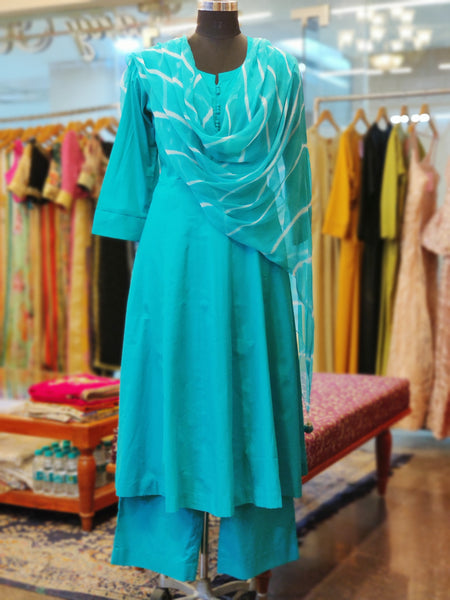 Turquoise Cotton Anarkali Suit