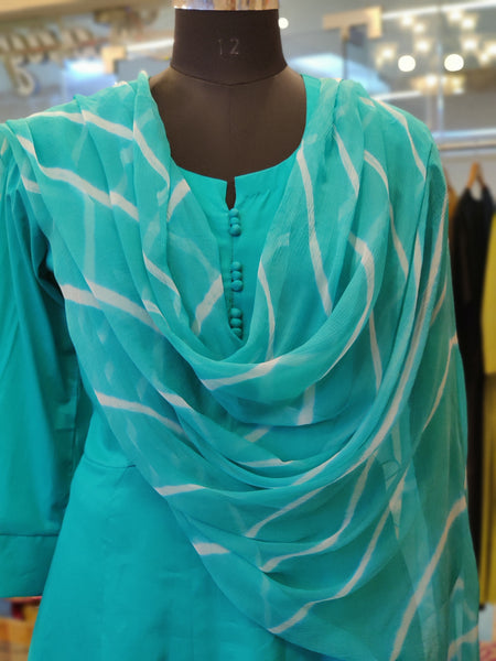 Turquoise Cotton Anarkali Suit