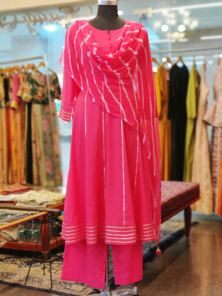 Pink Cotton Anarkali Suit