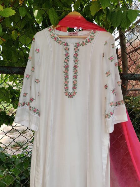 Modal Silk Peach Motif Kurta Set