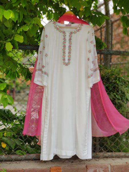 Modal Silk Peach Motif Kurta Set
