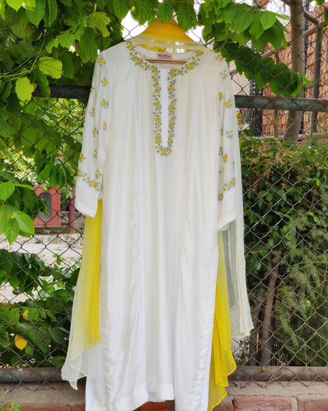 Modal Silk Yellow Motif Kurta Set