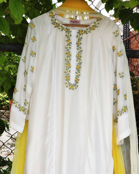 Modal Silk Yellow Motif Kurta Set