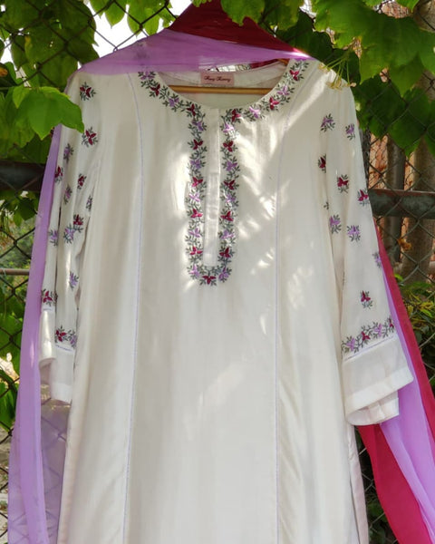 Modal Silk Lilac Motif Kurta Set