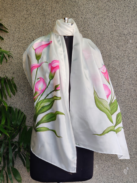 Hand Painted Silk Stole - Candy Pink