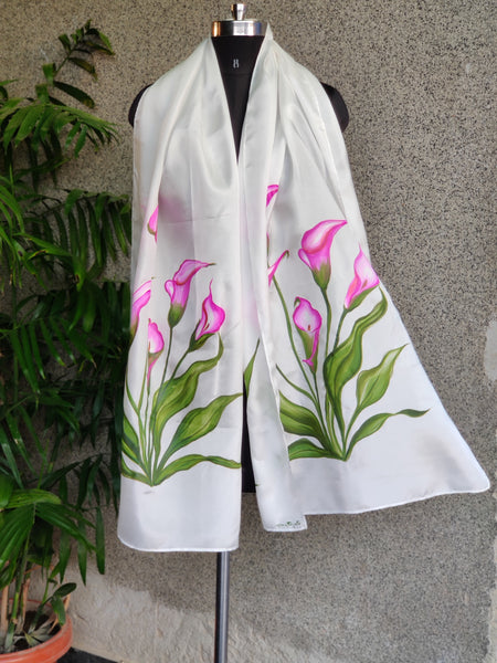 Hand Painted Silk Stole - Fuchsia Pink